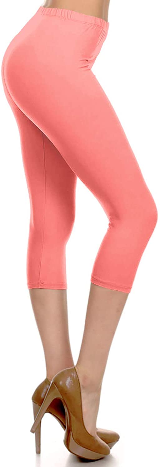 Leggings Depot High Waist Solid Microfiber Ultra Soft Capri Leggings (One Size) - Leggings sb_bottoms
