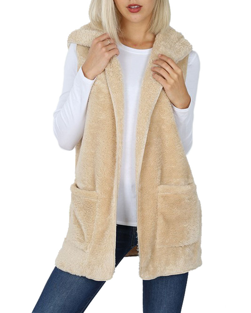 Zenana Sleeveless Faux Fur Hooded Vest - sb_outerwear