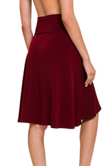 High Waist Fold Over A-Line Flared Midi Swing Skirt