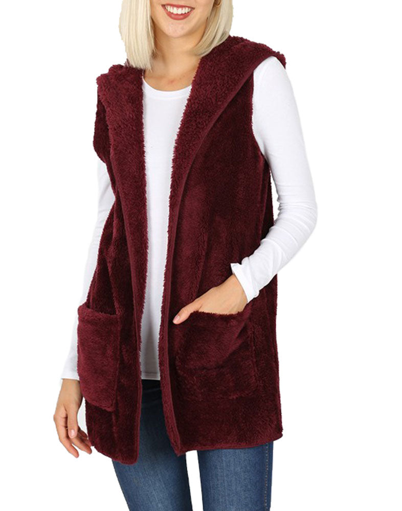 Zenana Sleeveless Faux Fur Hooded Vest - sb_outerwear