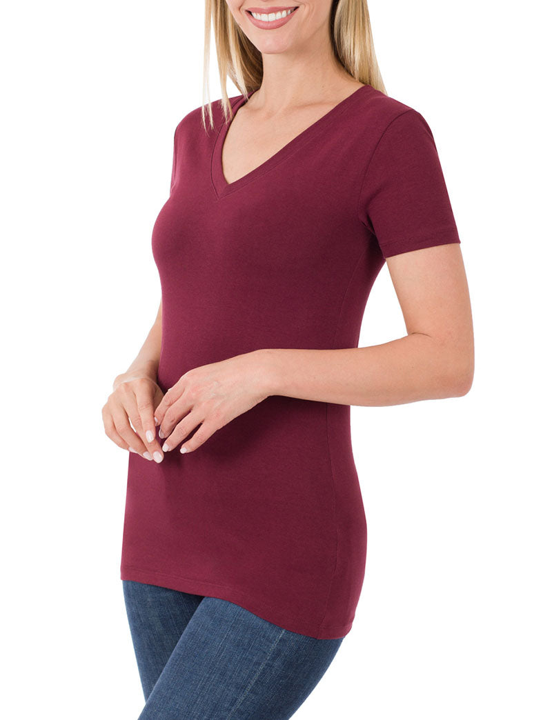 Zenana Cotton V-Neck Short Sleeve Long Tee Shirt - Shirts sb_tops
