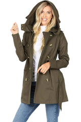 Cotton Hooded Twill Trench Coat with Belt Jackets- Niobe Clothing