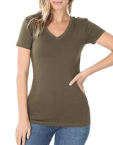 Cotton V-Neck Short Sleeve Long Tee Shirt