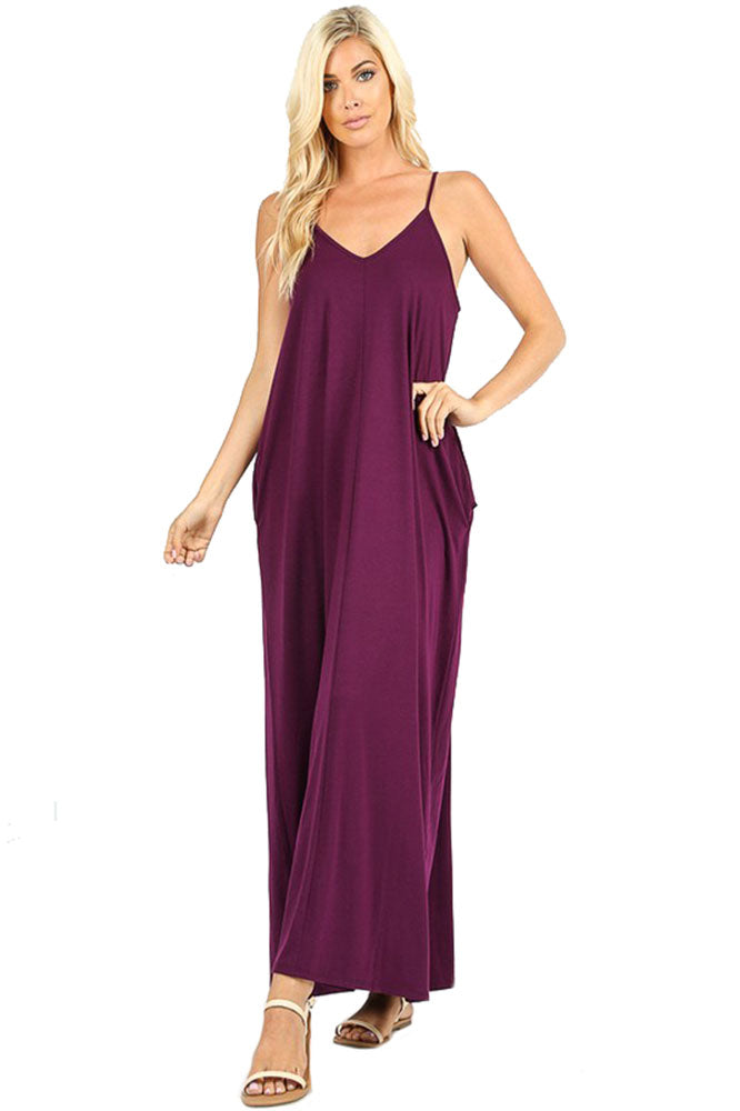 Zenana V-Neck Cami Spaghetti Strap Maxi Dress - Dresses sb_dresses