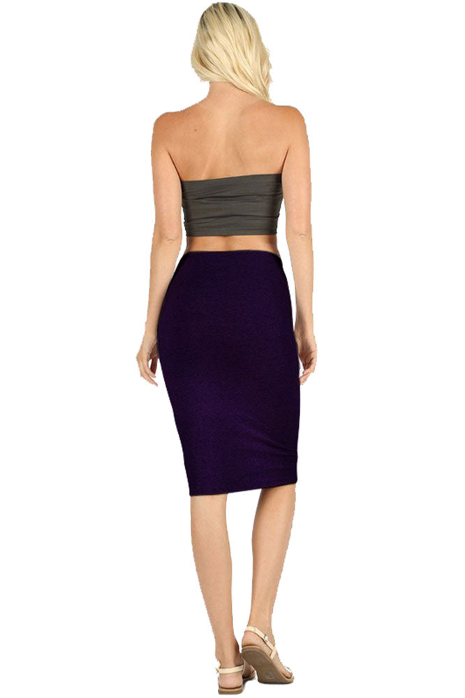 Zenana Cotton High Waist Fitted Midi Pencil Skirt - Skirts sb_bottoms