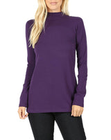 Womens Long Sleeve Cotton Mock Neck Top Tops- Niobe Clothing