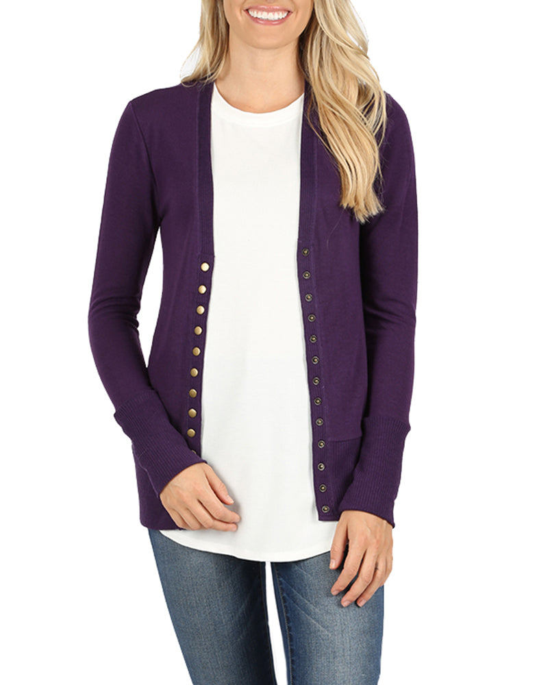 Zenana Snap Button Long Sleeve Sweater Cardigan - Cardigans sb_outerwear