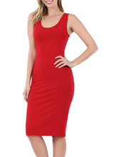 Cotton Sleeveless Bodycon Tank Knee Length Midi Dress