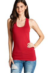 Active Basic Scoop Neck Basic Racerback Cotton Tank Top - Tops