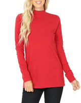 Womens Long Sleeve Cotton Mock Neck Top Tops- Niobe Clothing