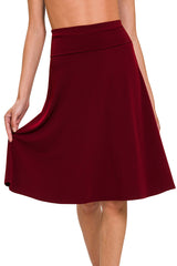 High Waist Fold Over A-Line Flared Midi Swing Skirt