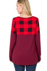 Plaid Colorblock Long Sleeve Shirt