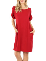 Rolled Short Sleeve Loose Tunic Shirt Dress Tunics- Niobe Clothing