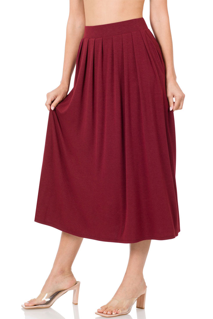 Zenana High Waist Pleated Midi Skirt - Skirts sb_bottoms