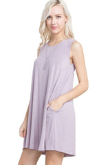 Mitto Shop Bamboo Fiber Knit Sleeveless T-shirt Dress (Dusty Lavender) - dress