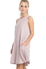 Mitto Shop Bamboo Knit Sleeveless T-shirt Dress in Rose Stripes - dress