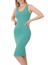 Cotton Sleeveless Bodycon Tank Knee Length Midi Dress