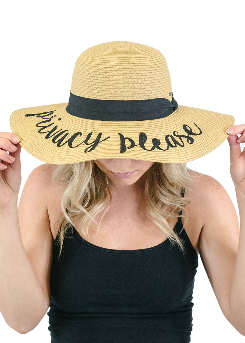 C.C. Embroidered Floppy Sun Straw Hat - Hats