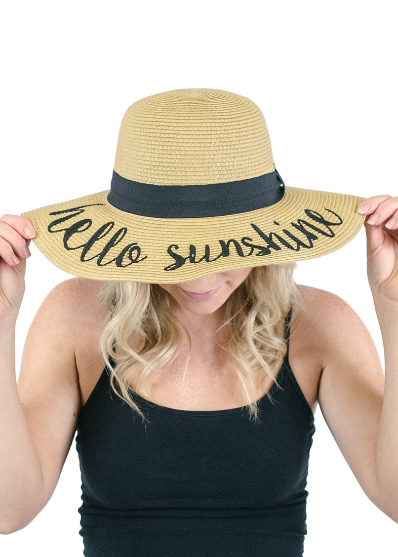 C.C. Embroidered Floppy Sun Straw Hat - Hats