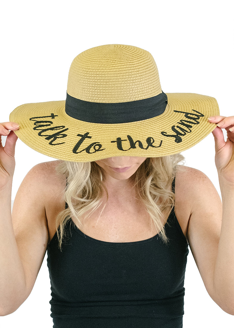 C.C. Embroidered Floppy Sun Straw Hat - Hats