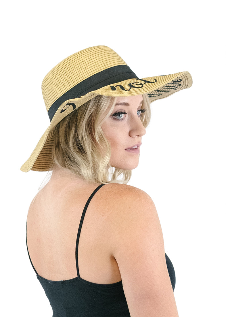 C.C. Embroidered Floppy Sun Straw Hat - Hats