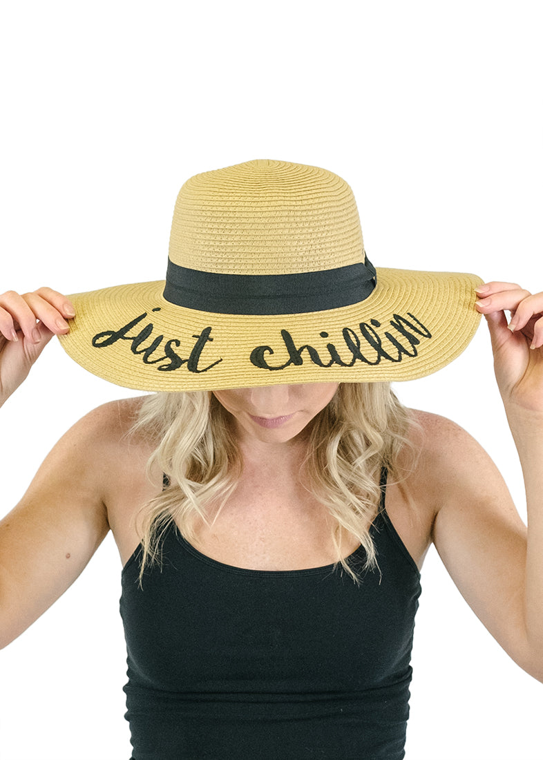 C.C. Embroidered Floppy Sun Straw Hat - Hats
