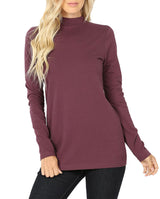 Womens Long Sleeve Cotton Mock Neck Top Tops- Niobe Clothing