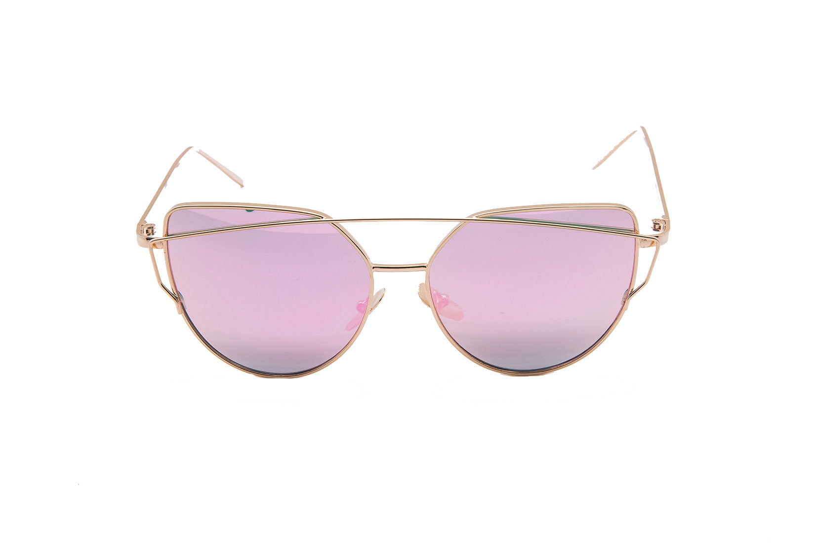 Niobe Clothing Mirrored "Samantha" Flat Lens Strikethrough Cat Eye Sunglasses in Gold Frame - Sunglasses