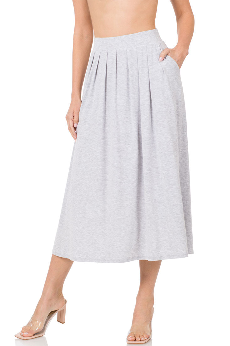 Zenana High Waist Pleated Midi Skirt - Skirts sb_bottoms