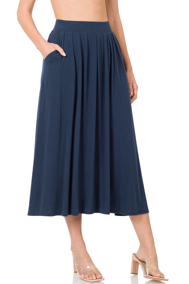 Zenana High Waist Pleated Midi Skirt - Skirts sb_bottoms