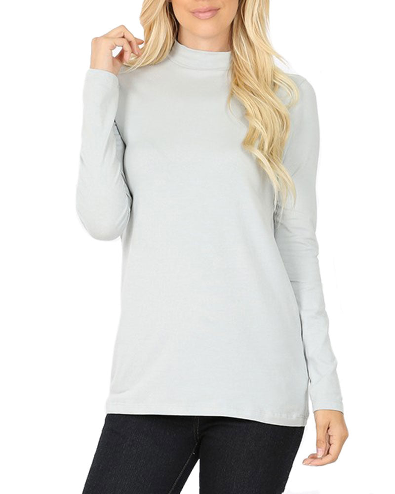 Zenana Cotton Long Sleeve Mock Neck - Shirts sb_tops