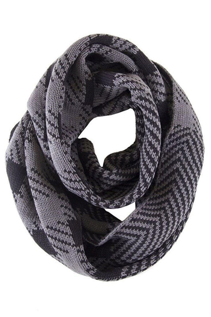 Niobe Clothing Soft Classic Grey Chevron Pattern Infinity Loop Scarf - Scarves