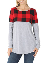 Plaid Colorblock Long Sleeve Shirt