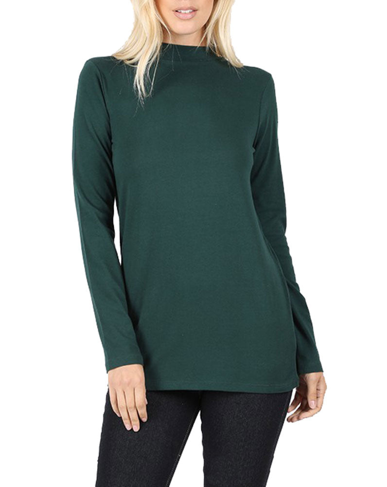 Zenana Cotton Long Sleeve Mock Neck - Shirts sb_tops
