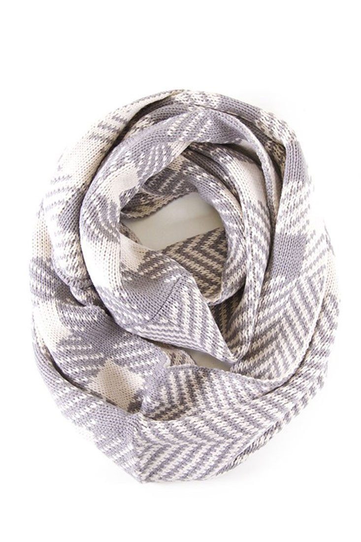 Niobe Clothing Soft Classic Ivory Chevron Pattern Infinity Loop Scarf - Scarves