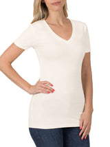 Cotton V-Neck Short Sleeve Long Tee Shirt