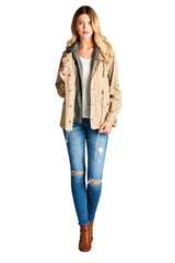Niobe Clothing Terry Hood Layered Utility Jacket in Khaki - Jackets