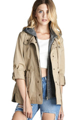 Niobe Clothing Terry Hood Layered Utility Jacket in Khaki - Jackets