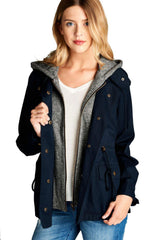 Niobe Clothing Terry Hood Layered Utility Jacket in Navy - Jackets