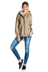 Faux Fur-Lined Contrast Anorak Parka Jacket in Khaki Jackets- Niobe Clothing