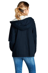 Niobe Clothing Faux Fur-Lined Contrast Anorak Parka Jacket in Navy - Jackets