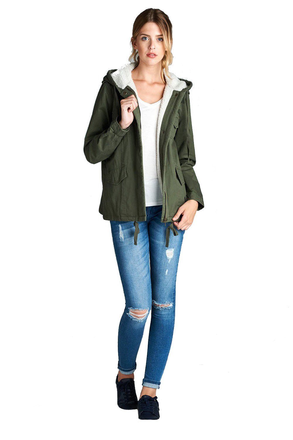 Niobe Clothing Faux Fur-Lined Anorak Parka Jacket in Olive - sb_outerwear