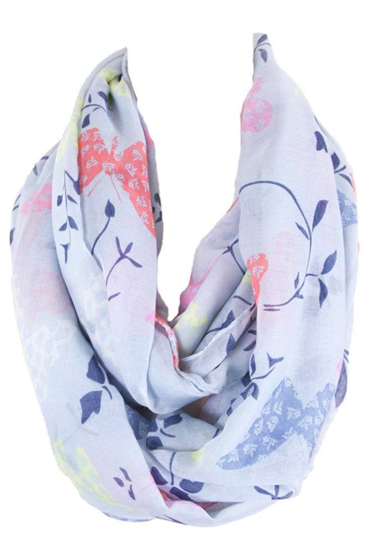 Niobe Clothing Soft Butterflies & Floral Pattern Infinity Loop Scarf - Scarves