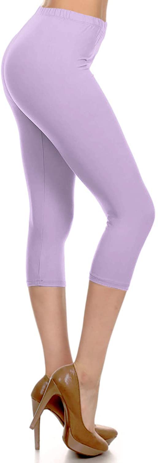 Leggings Depot High Waist Solid Microfiber Ultra Soft Capri Leggings (One Size) - Leggings sb_bottoms
