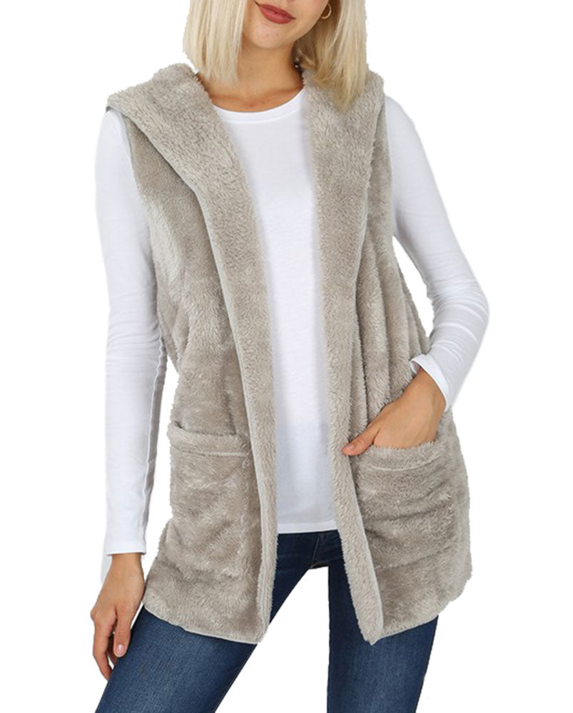 Zenana Sleeveless Faux Fur Hooded Vest - sb_outerwear