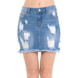 Destruction Frayed Hem Distressed Denim Skirt Skirts- Niobe Clothing