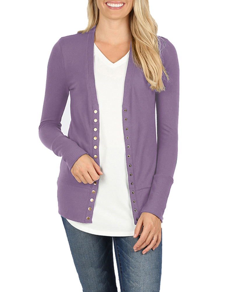 Zenana Snap Button Long Sleeve Sweater Cardigan - Cardigans sb_outerwear