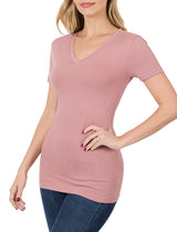 Cotton V-Neck Short Sleeve Long Tee Shirt