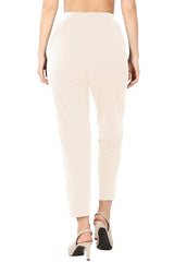 Pleated High Rise Elastic Waist Ankle Pants w/ Pockets