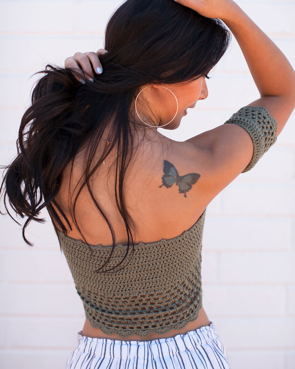 Niobe Clothing Olive Crochet Knit Crop Top - f_tops